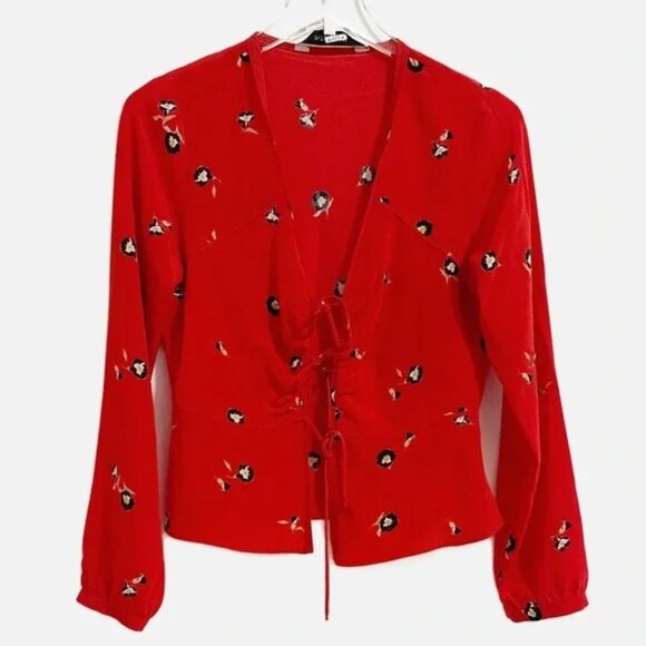 Intermix Kirsten Silk Top Open Tie Front - Picture 1 of 4